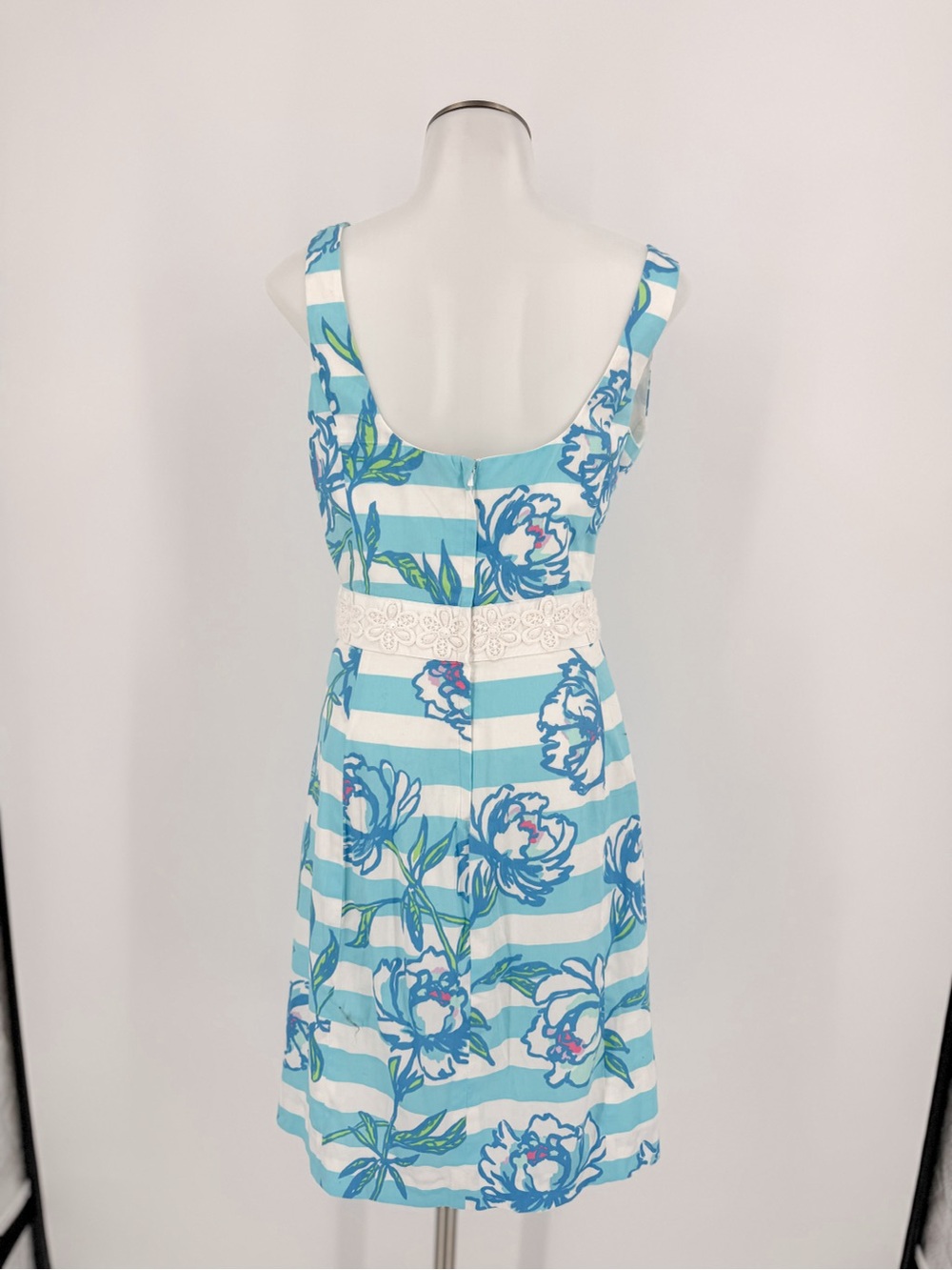 Lilly Pulitzer Blue & White Floral Striped Sleeveless Dress - Picture 7 of 8